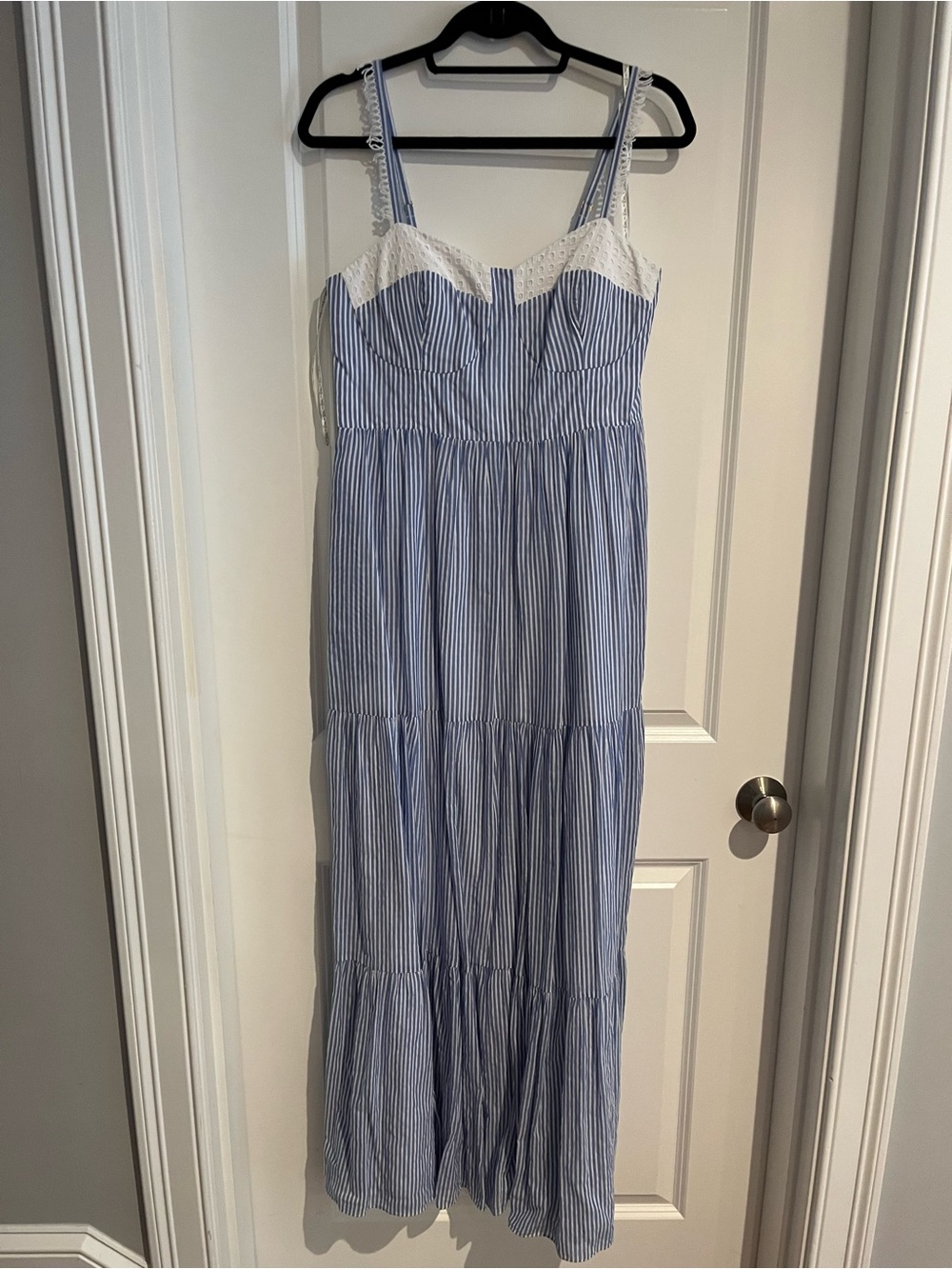 Lilly Pulitzer Blue and White Striped Maxi Dress with Lace Yoke